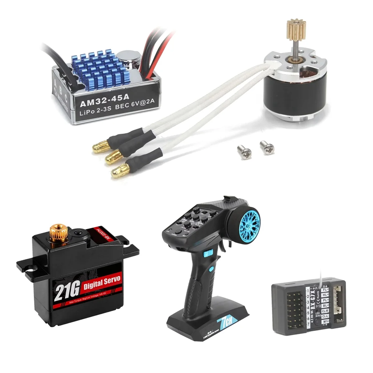 ABST 2322 2600KV Brushless Motor 45A ESC 7 Channel Transmitter Receiver 21g Servo Kit for 1/12 RC Car MN82 MN99S MN168 MN78
