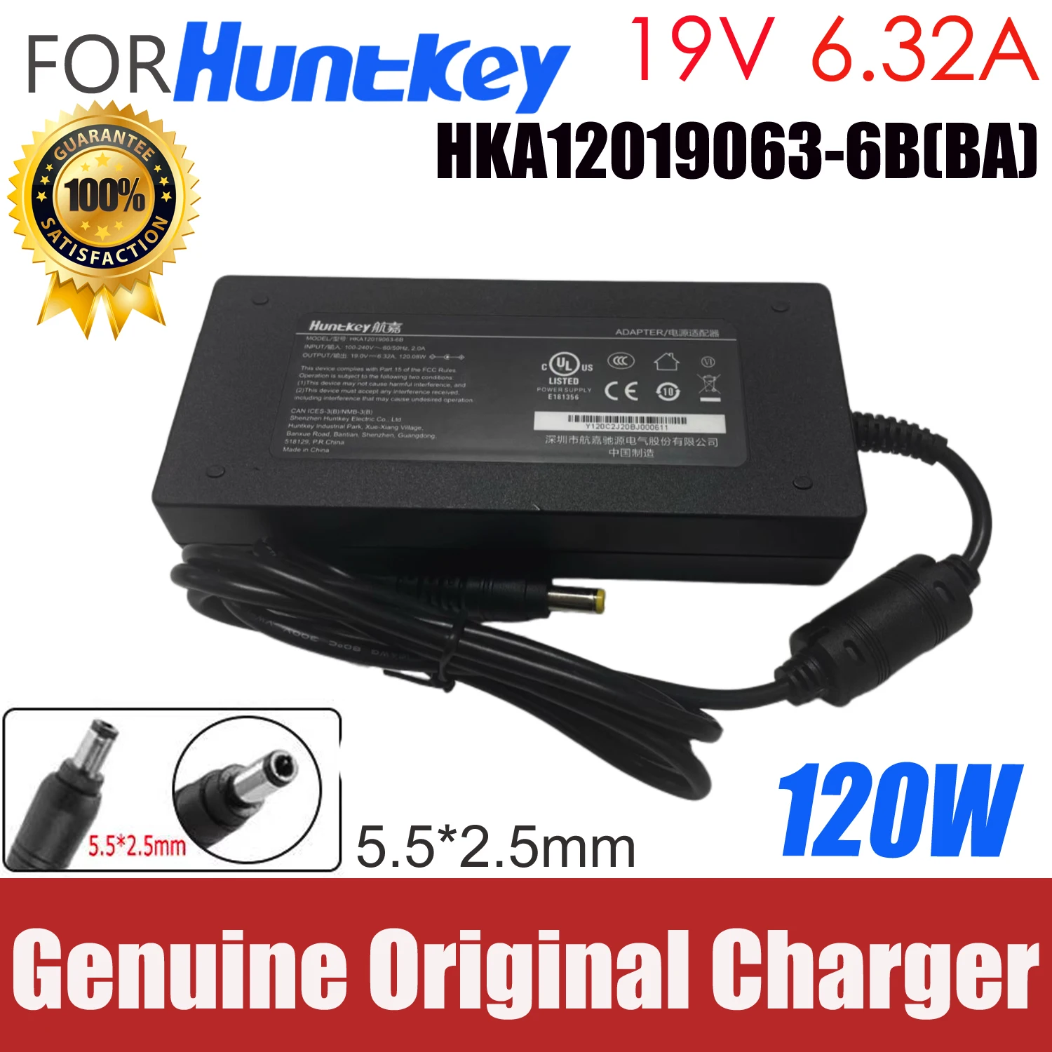 

New Genuine Huntkey 19V 6.32A 120W HKA12019063-6B Laptop AC Adapter Charger for Intel NUC NUC6i7KYK Power Supply HDZ1201-3C