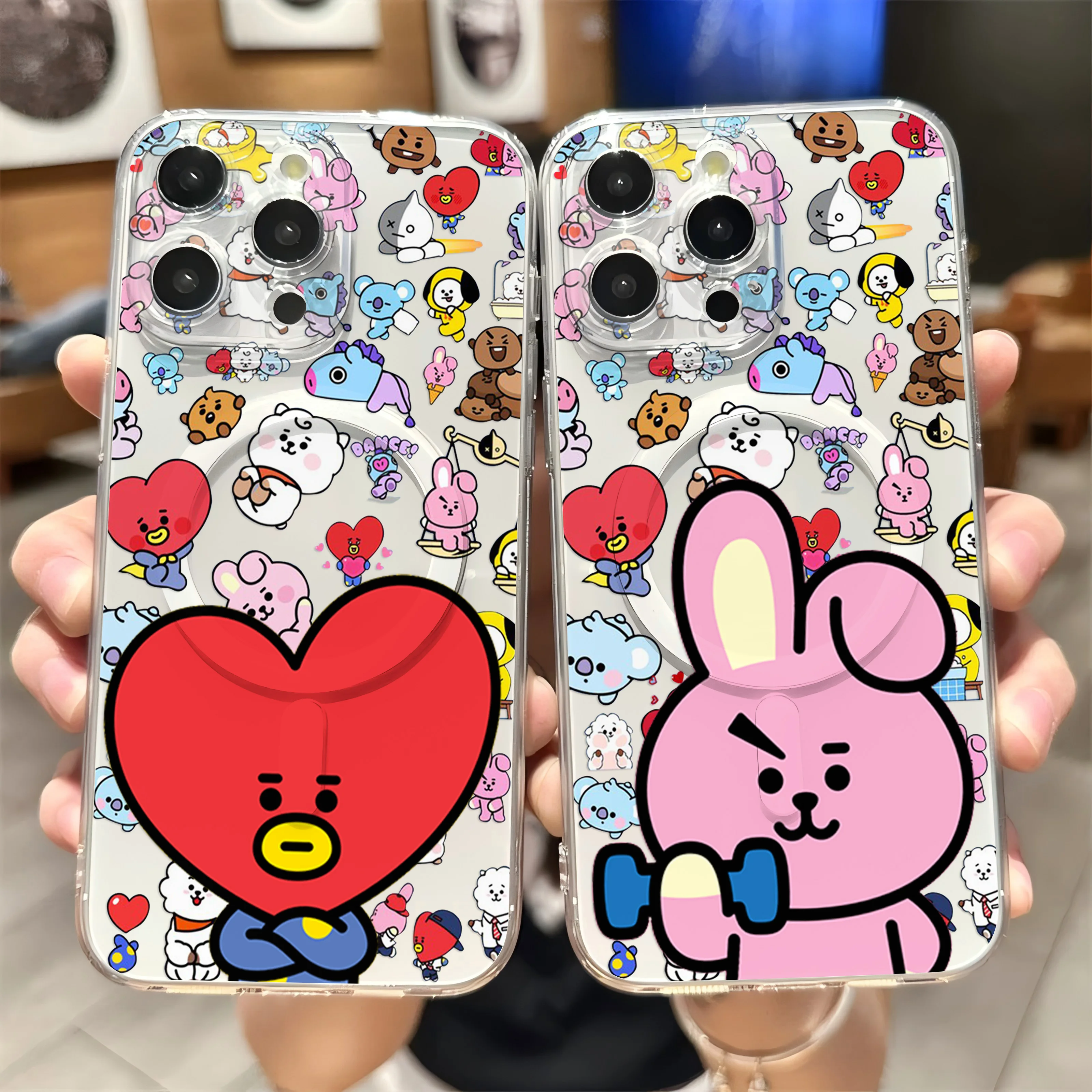 Cartoon Cute Animals B-BT21 Hot Magnetic Phone Case For IPhone 17 16 15 14 13 12 11 8 7 Air Plus Pro Max XR Soft Clear Tpu Cover