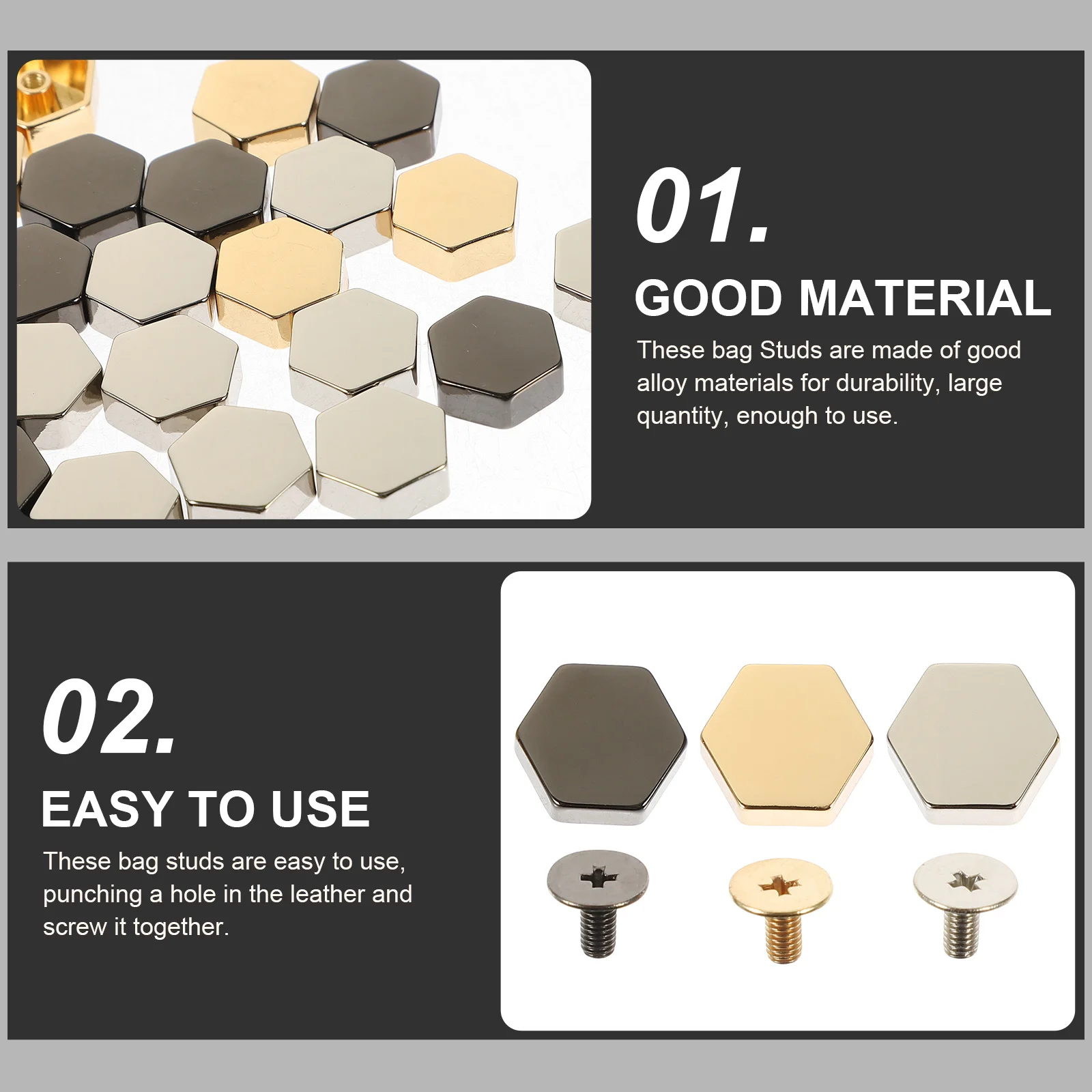 

30Pcs DIY Bag Rivets Metal Alloy Hexagon Head Studs for Purse Handbag Feet Craft Accessories Bag Rivets DIY Handbag Studs