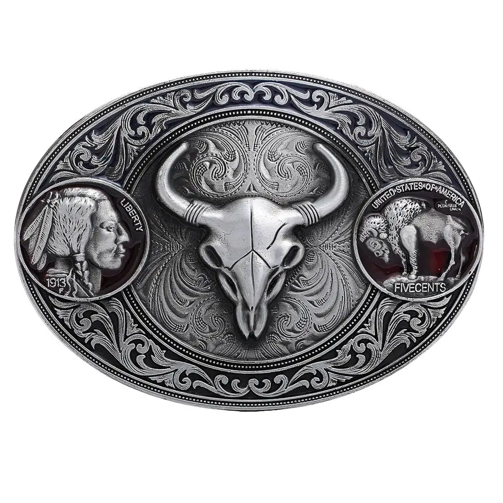 Engraved Bull Head Belt Buckle - Western Cowboy Belt Buckle for , Rodeo Accessories