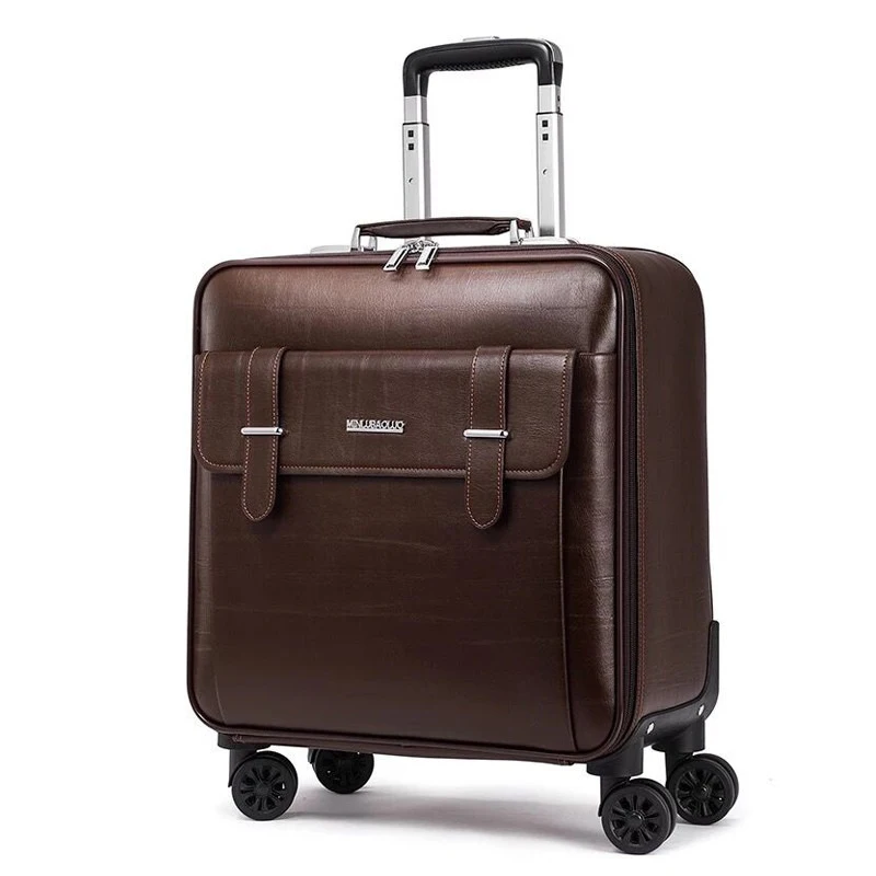 Valise à roulettes en cuir véritable pour hommes et femmes, cuir de vachette, valise à roulettes, roues universelles, valise d'embarquement d'affaires, 16 po, 20 po