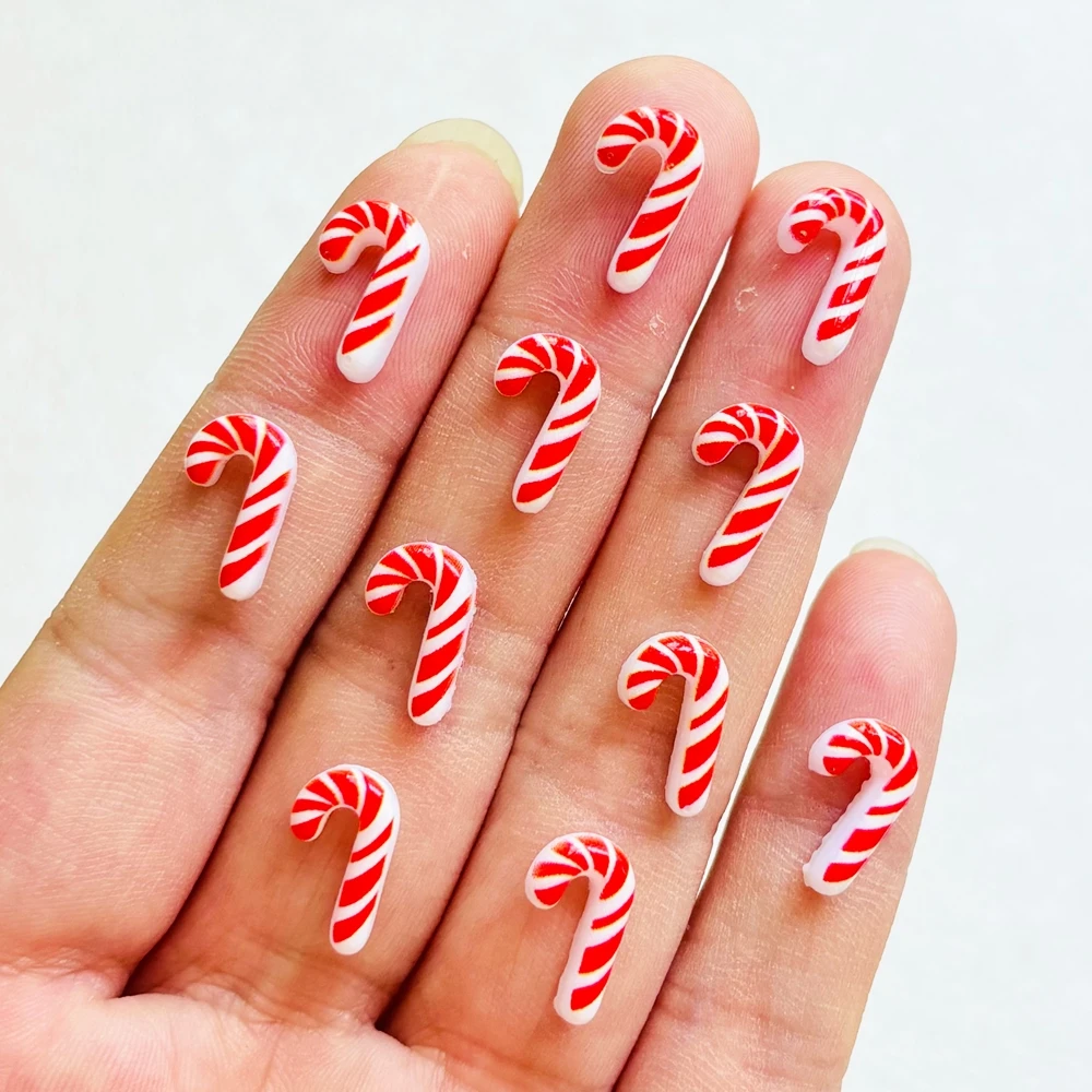 60 pieces of resin cute mini nail art Christmas cane flat bottom rhinestone patch DIY scrapbook decoration accessories A136