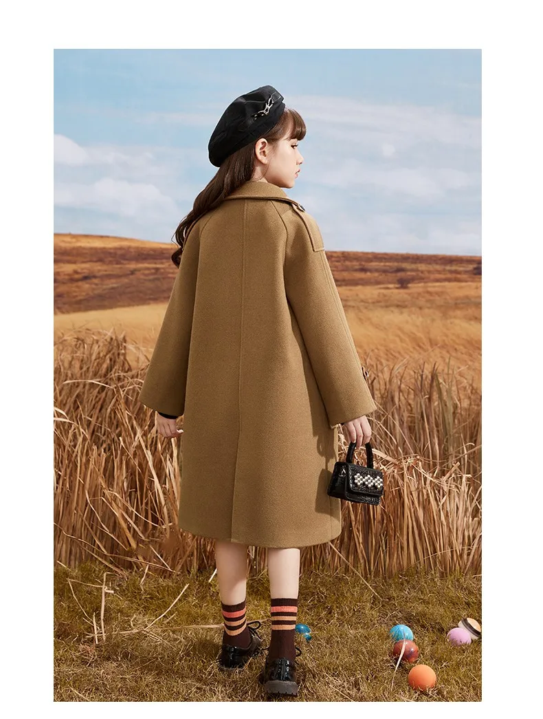 Double-sided Cashmere Children's Coat Autumn and Winter Camel Wool English Style Elegant Noble Coat Classic High-end Clothing