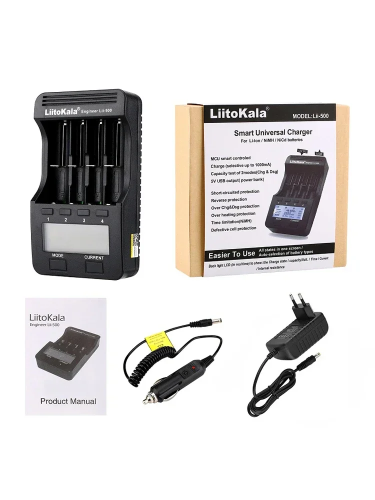 Lii-500 LiitoKala LCD 3.7V/1.2V AA/AAA 18650/26650/16340/14500/10440/18500 ładowarka z ekranem + adapter 12 v2a