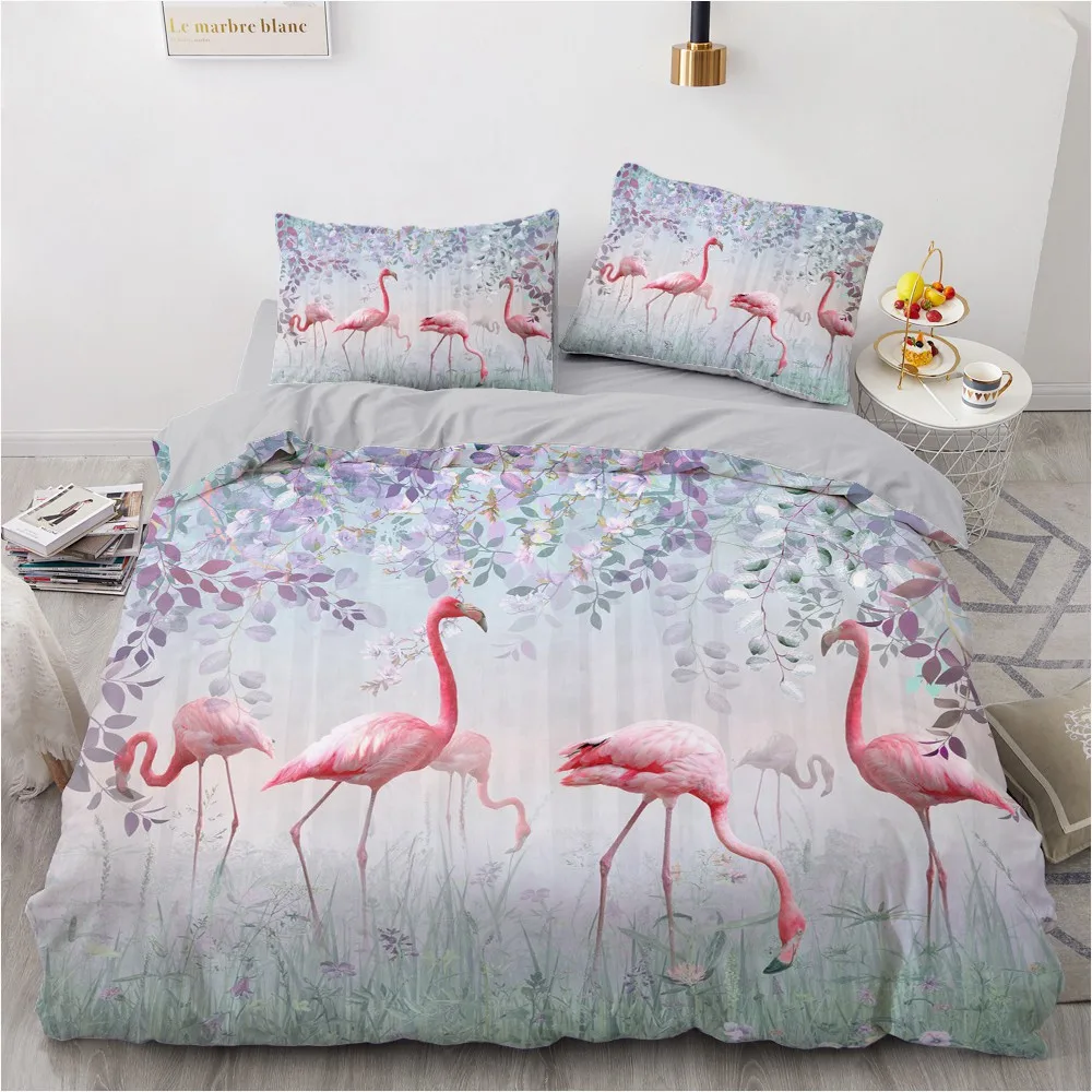 

Flamingo Duvet Cover King Queen 3D Pink Animal Bedding Set for Kids Teens Adults Watercolor Style Quilt Cover with Pillowcase