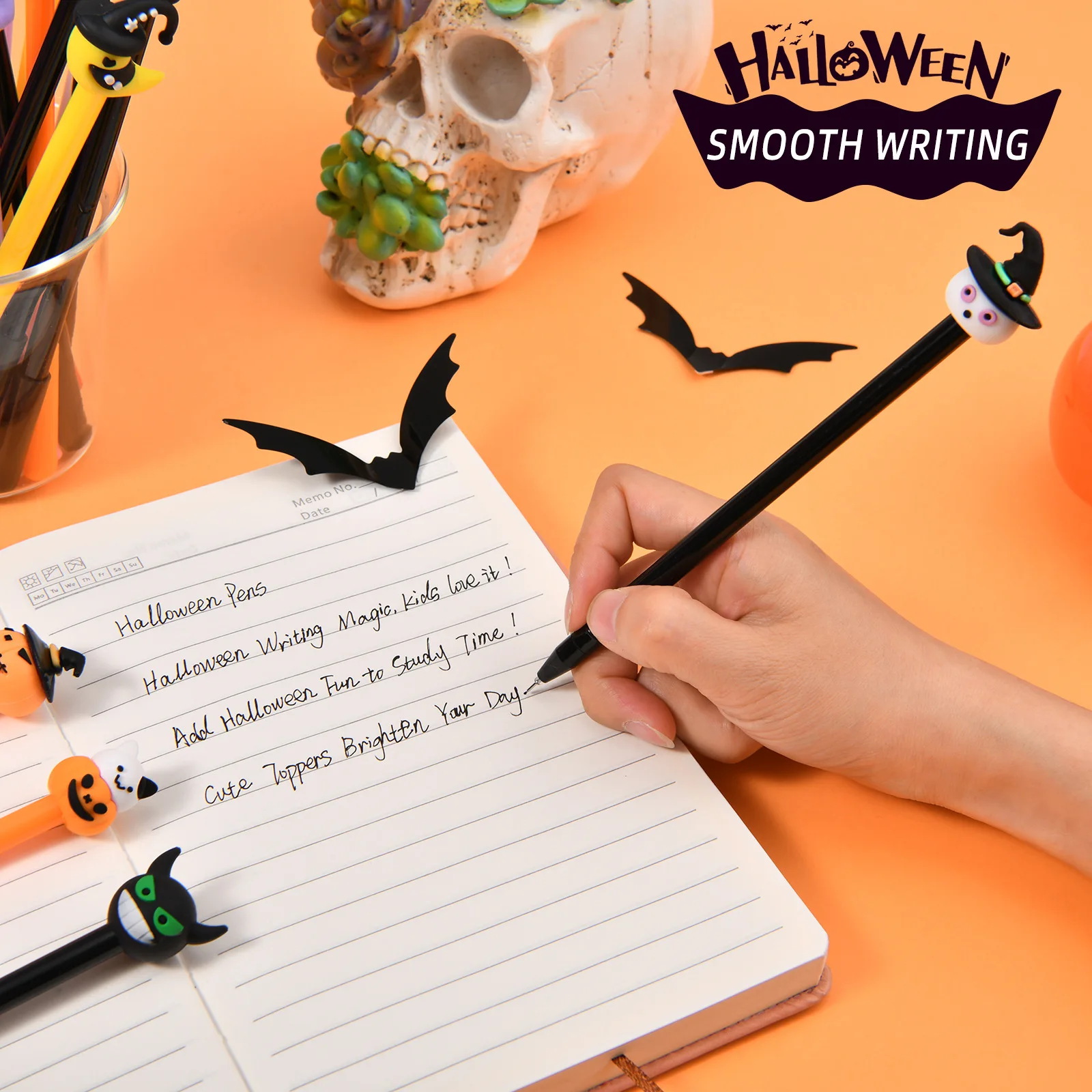 6/12/24/48 Stück Halloween Wackelstift Kreativer Kürbis-Leuchtstift Fledermaus-Geist Halloween-Party-Geschenke Schülerpreise Niedlicher Unterschriftenstift – Detail 4