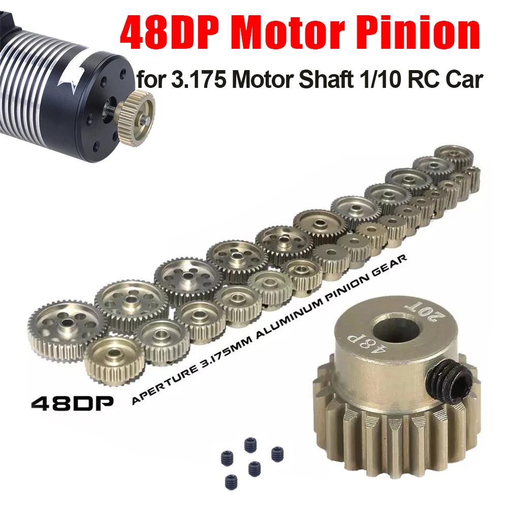 

48DP Pinion 3.175mm 11T 15T 17T 18T 19T 20T 22T 24T 28T 30T 13T-48T Aluminum Alloy Motor Gear for 1/18 1/16 1/12 1/10 1/8 RC Car