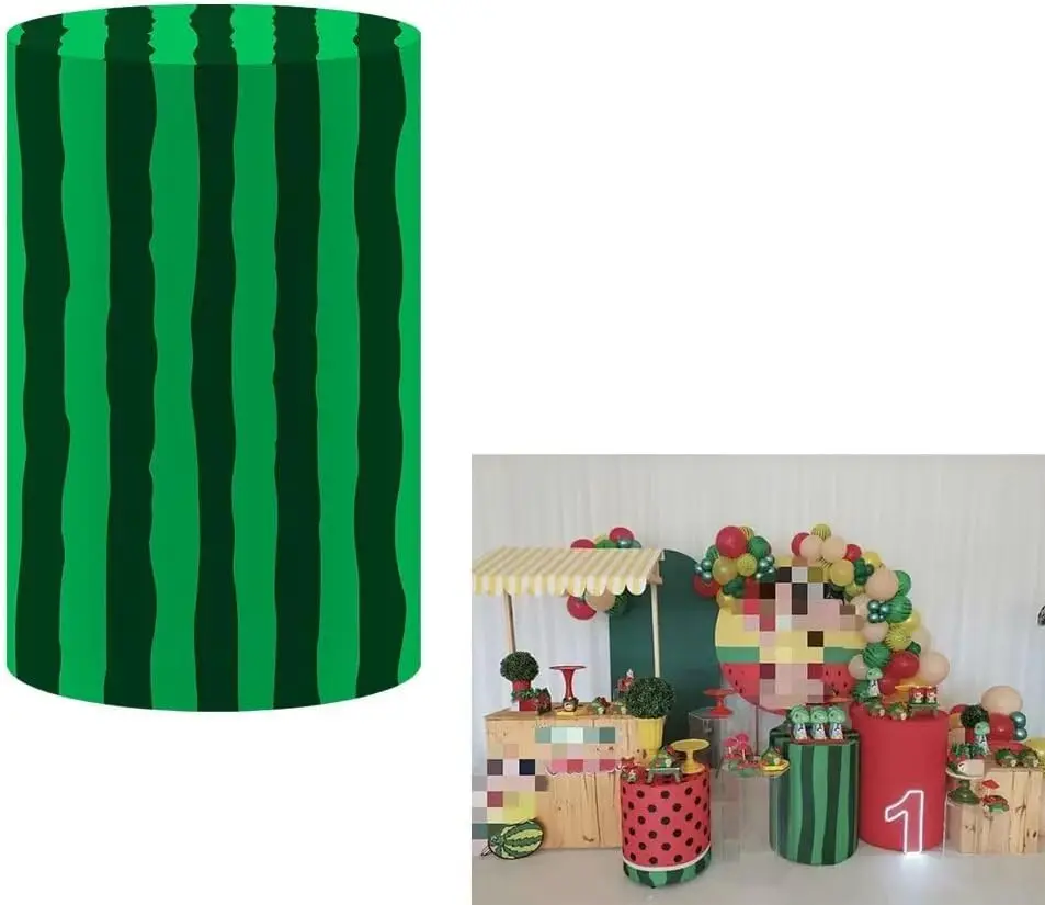 Birthday Party Pedestal Cover Cylinder Fabric for Watermelon Rind Fruits Parties Baby Shower Tablecloth Decorations