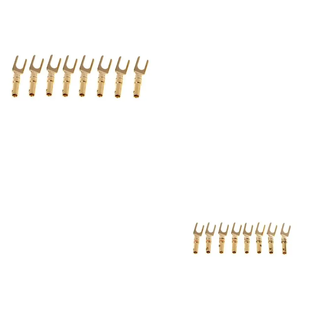 8 Pcs Brass Gold Plated Y Spade Speaker Plugs o Screw Fork Connector Adapter