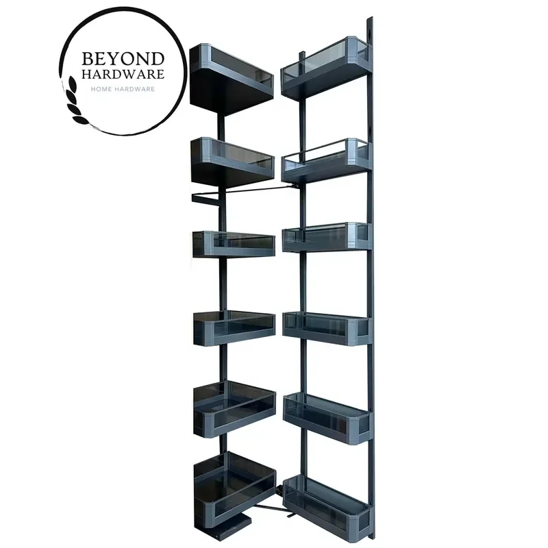 Modern Kitchen Pantry Unit with Tempered Glass Door 450mm 600mm Storage Basket Cabinet Home Organization Accessories