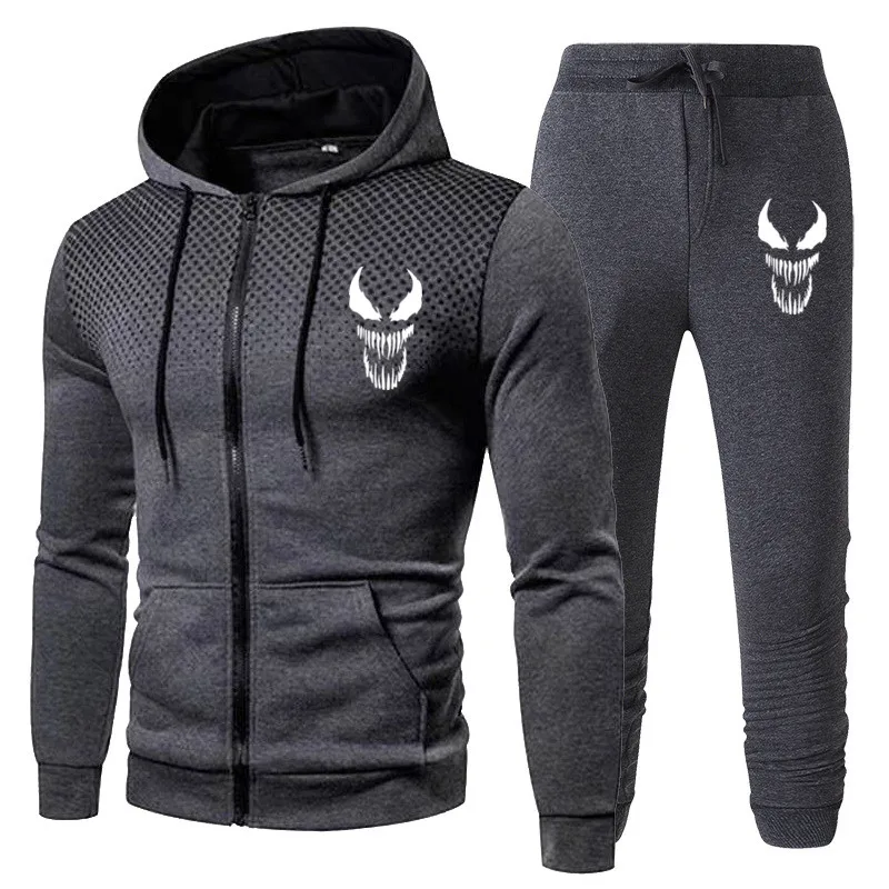 Men\'s Hooded Sets Casual Zipper Sweatshirts+Sweatpants Gym Jogger Tracksuit Venom Fashion Spring Winte Fleece Men Clothing Suits