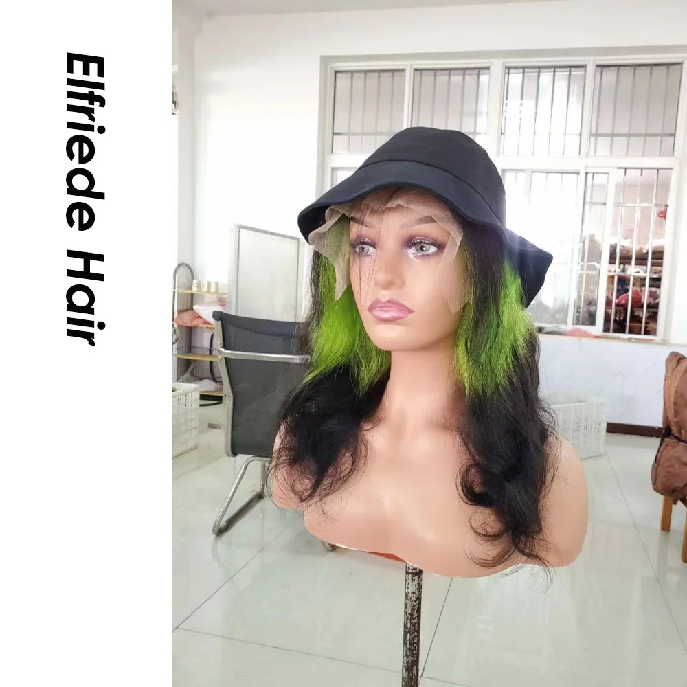 Elfriede Ombre Green Black Colored Lace Front Wigs for Women 4x4 13X4 13X6 Lace Frontal Wig Body Wave 100% Remy Human Hair Wigs