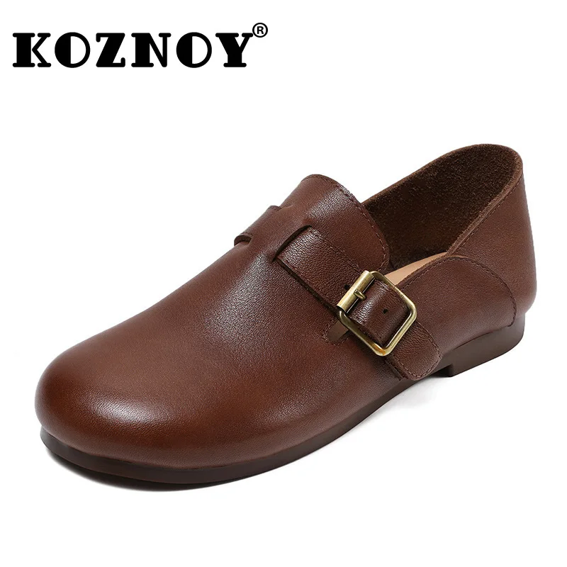 

Koznoy 2.5cm Retro Ethnic Loafer Walking Soft Autumn Summer Ladies Spring Cow Natural Genuine Leather Comfy Flats Fashion Shoes