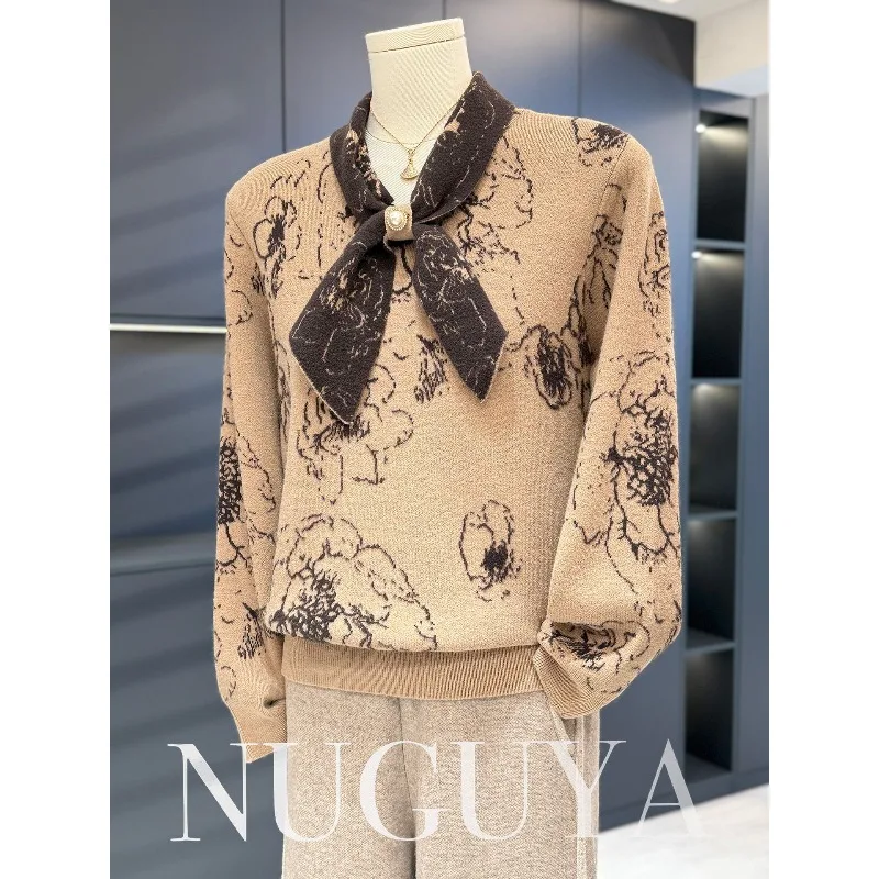 

Women's Autumn Winter Tops Sweaters Knitwear Middle-aged and Elderly Navy Collar Pearl Minimalist Comfortable Fashionable Niche