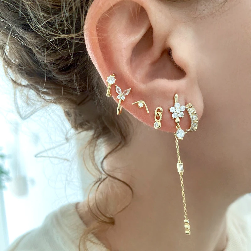 925 Sterling Silver Needle Blue Pink Crystal Stud Earrings For Women Fashion geometry Pendant Earrings Luxury Jewelry Gifts