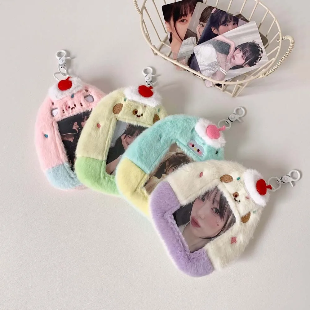 Idol coreano dos desenhos animados photocard titular com chaveiro pingente forma de sorvete de pelúcia photocard titular caso protetor ins