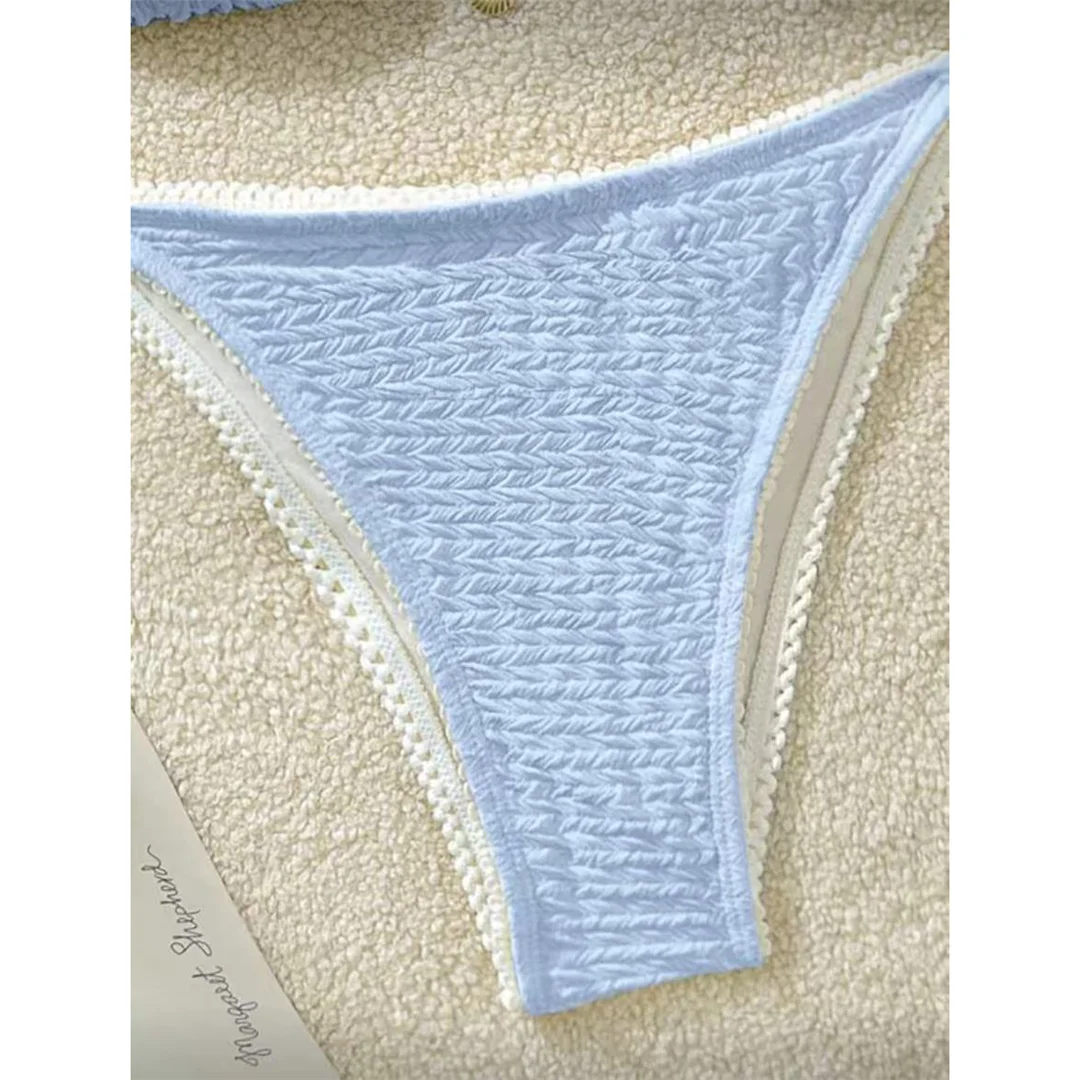 Zweiteiliges Bikini-Set mit hoch geschnittenen Beinen, Badeanzug, Badebekleidung, geraffter, knitteriger Halter-Bikini, Damen-Badebekleidung, Damen-Badeanzug M125 – Detail 6