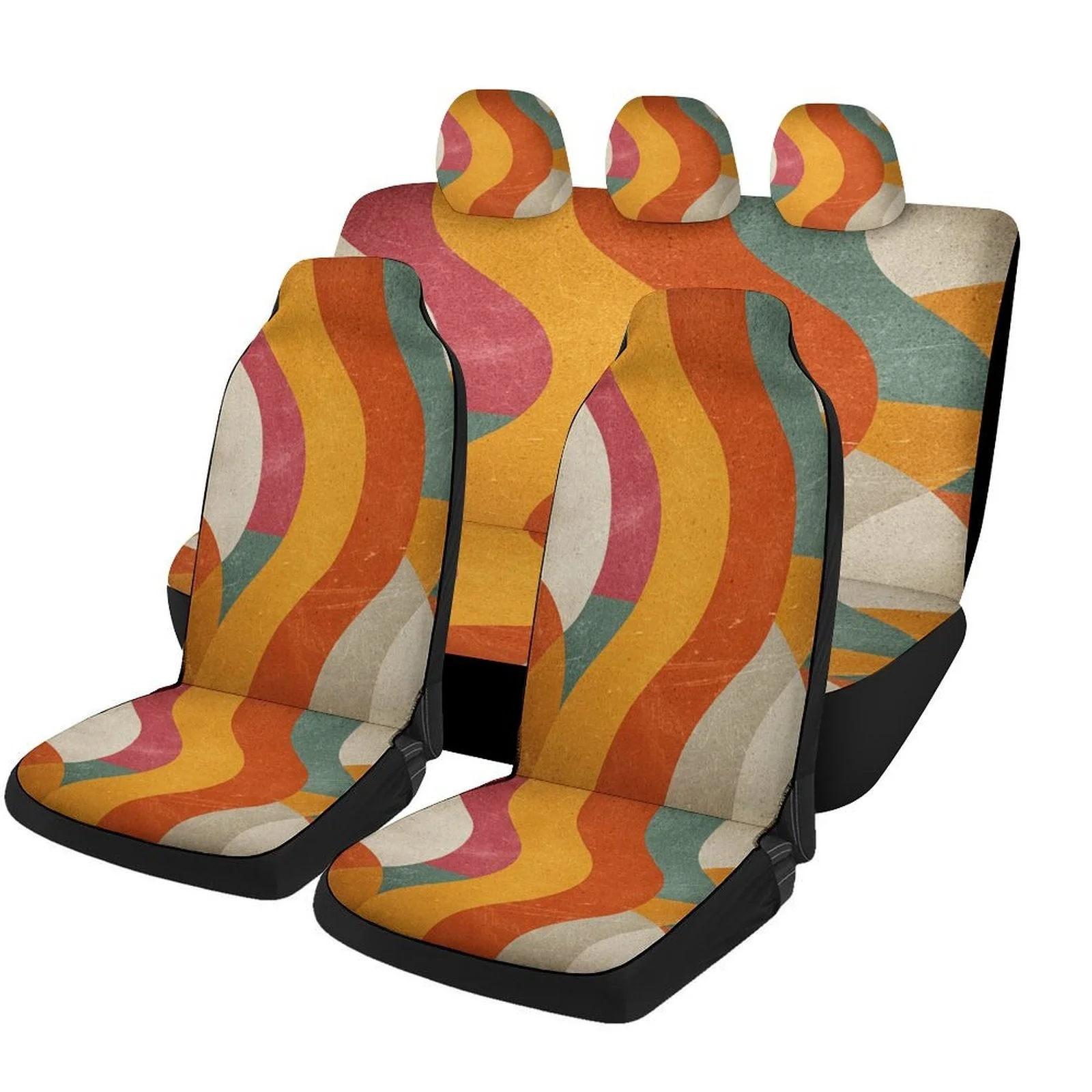 Vibrant Wave Artwork Car Seat Cover Set Suitable For Most Vehicles, Stylish And Unique High-Quality Seat Protectors, Complete Se