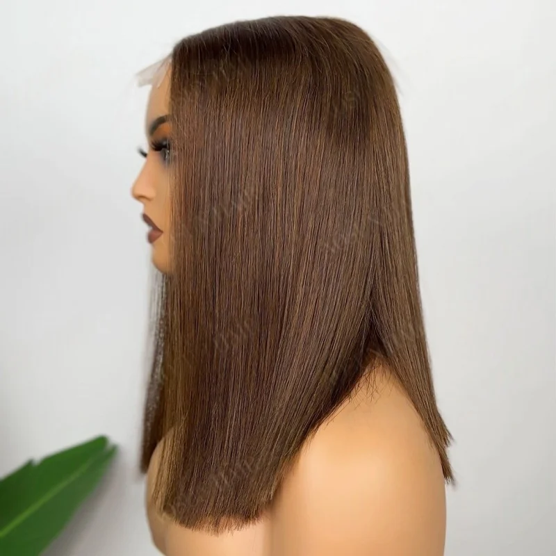 Długość do ramion syntetyczna koronka przodu peruka brązowa wstępnie oskubana peruka bezklejowa dla kobiet peruka do cosplay krótka peruka z prostymi włosami