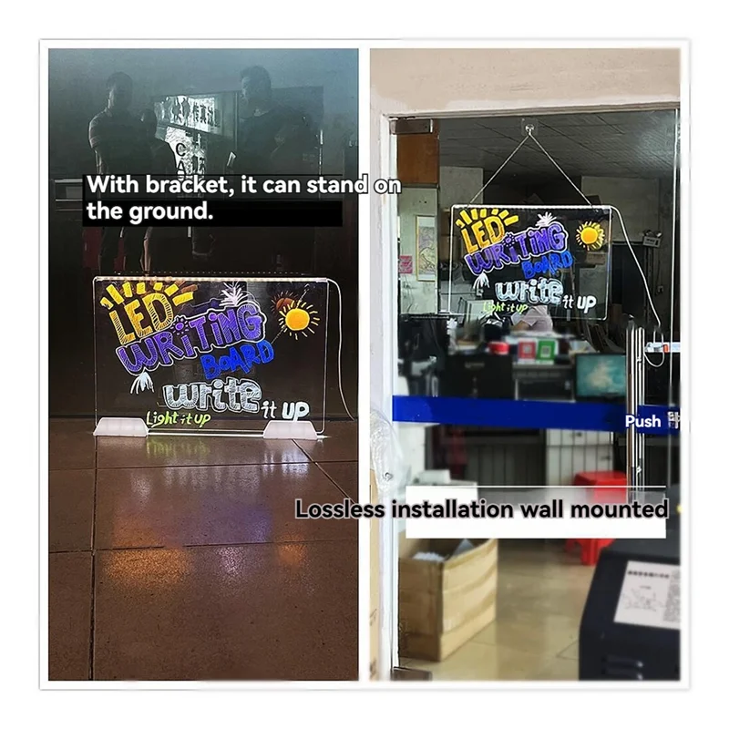 Papan Catatan Akrilik LED 7 Warna ABRJ-Can Be Hung, Dapat Digantung, Dapat Dihapus, Dilengkapi Stand, Daya USB, Dapat Ditulis Ulang, Lampu Malam