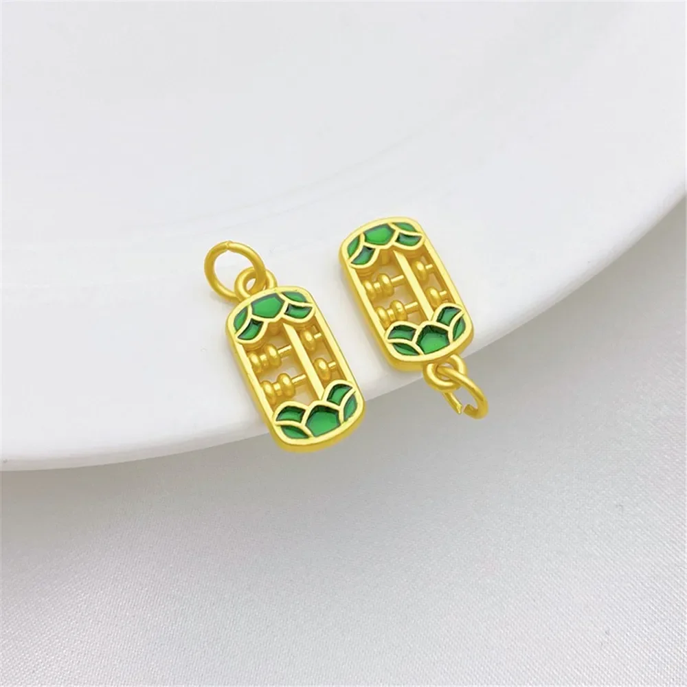 Colgante de ábaco pequeño verde con forma de gota de oro antiguo, suministros de joyería DIY, cuentas para collar, pulsera, accesorios artesanales