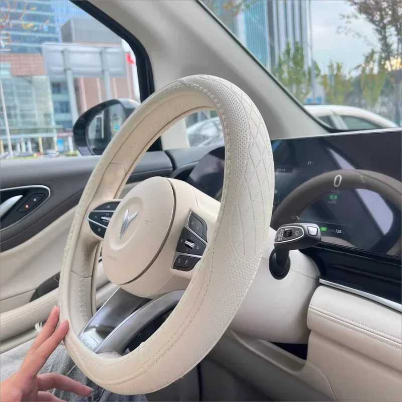 

New Napa Leather Perforated Patchwork Car Steering Wheel Cover, Non-slip, Breathable, Universal 38CM