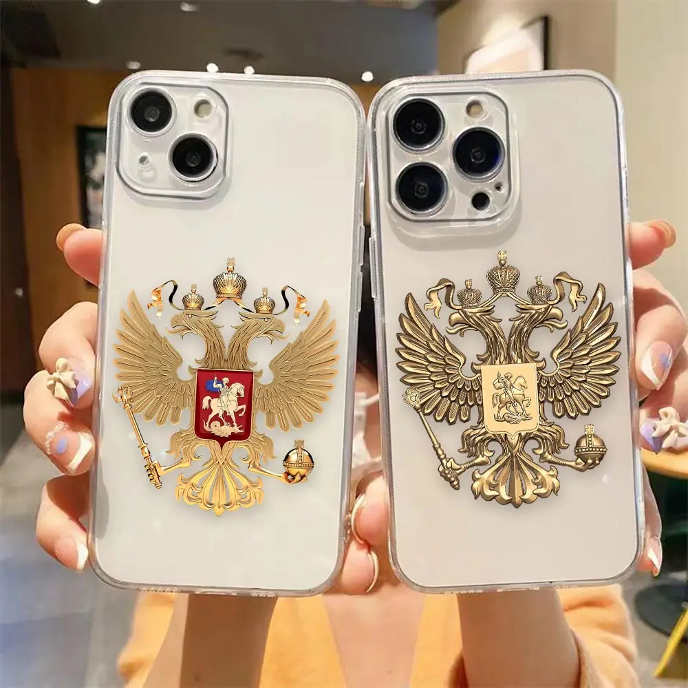 Clear Case For iPhone Apple 14 12 13 Mini 11 Pro SE 8 7 6 6S Plus X XR XS Max SE Case Funda Fashion Russia Russian Flags Emblem