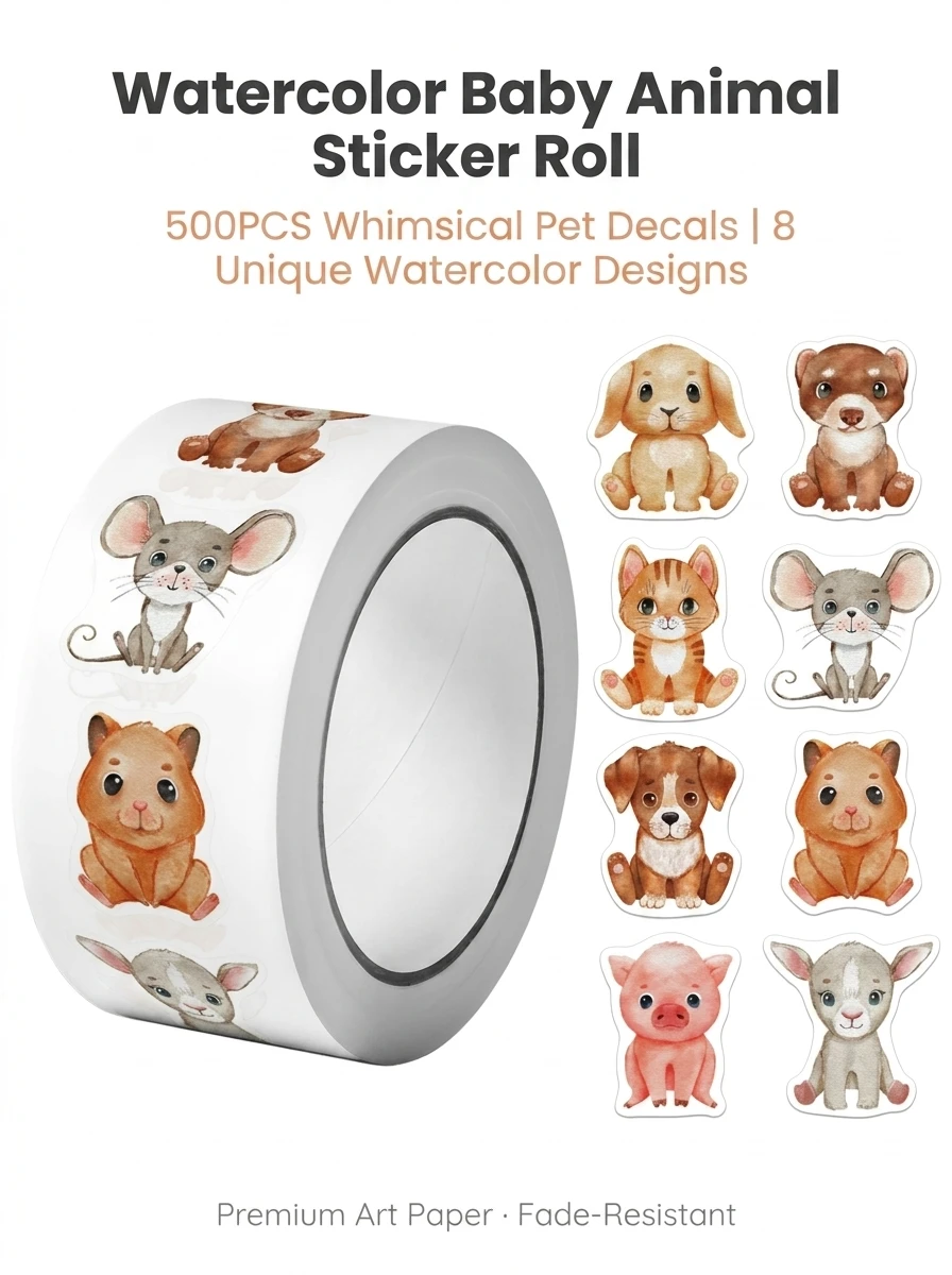 500Pcs/Roll Heterotypic Pets Stickers 2.5cm/1.0'' Cute Art Labels Learning Rewards, Adorn Gifts for Books Watercup Phone PC Pads