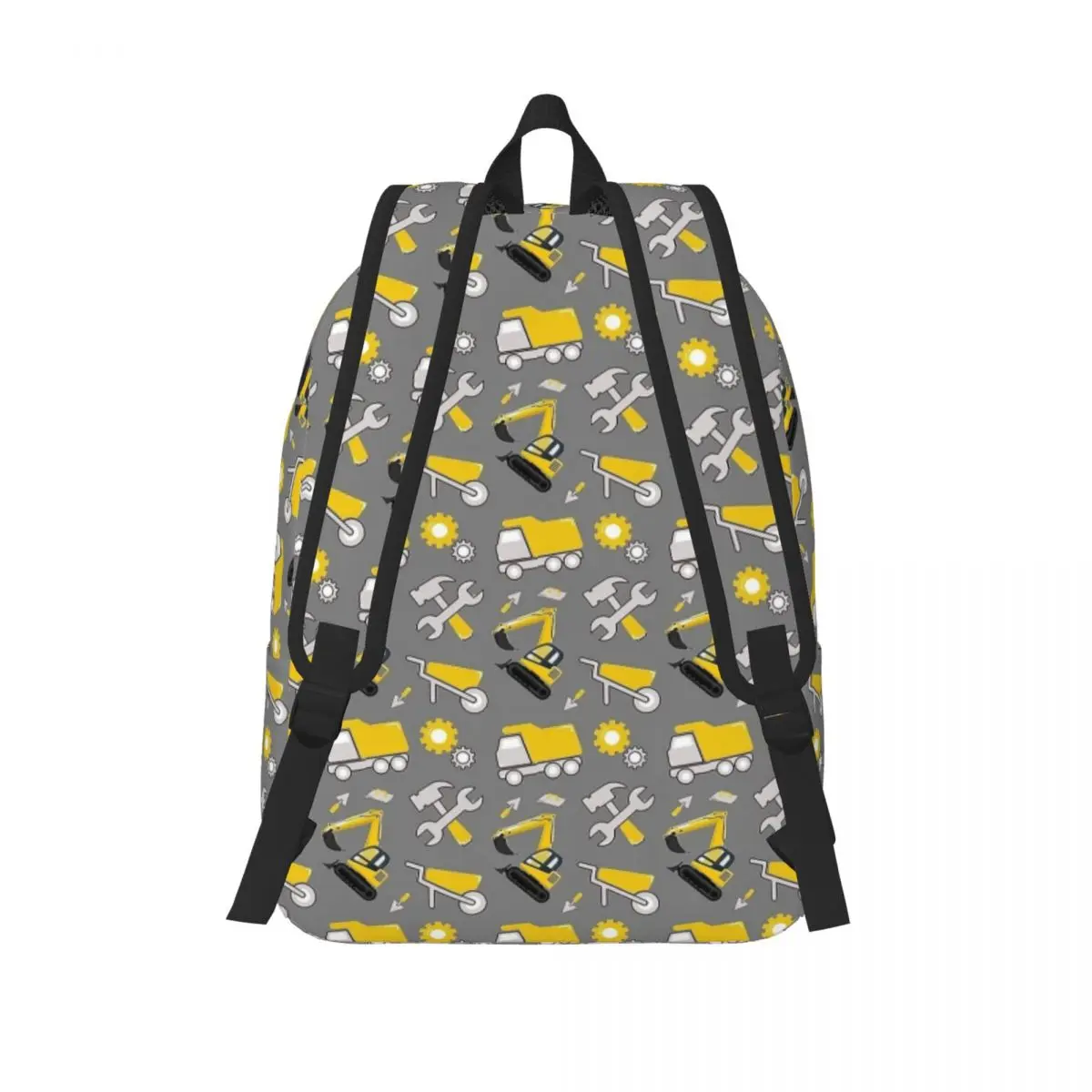 Construction Trucks On Illuminating Yellow And Ultimate Gray for Teens Student School Book Bags Canvas Daypack High College