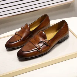 FELIX CHU uomini di Autunno di Estate Mocassini scarpe di Cuoio Genuini Dipinto A Mano Monaco Pattini di Vestito Festa di Nozze Mens Della Cinghia degli uomini calzature