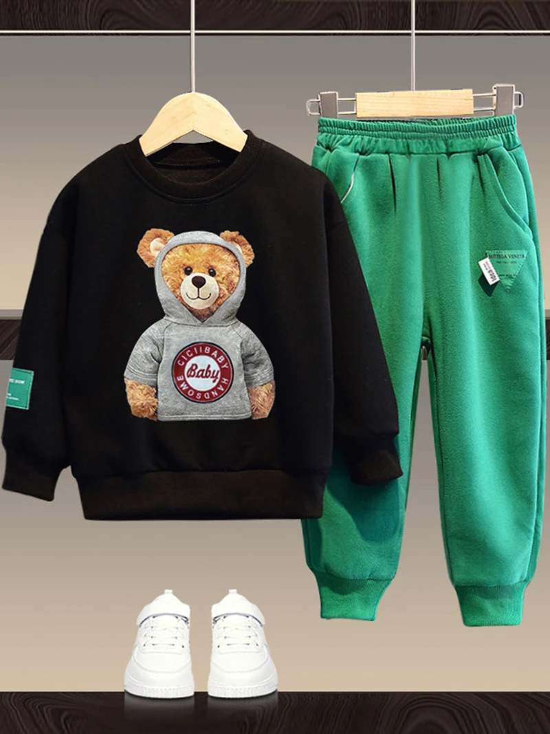 Spring Children Boy Girl Clothes Baby Kid Sweater Pullover Pants Outfit Teenage Cartoon Bear Top and Bottom 2 Pieces Set Ropa