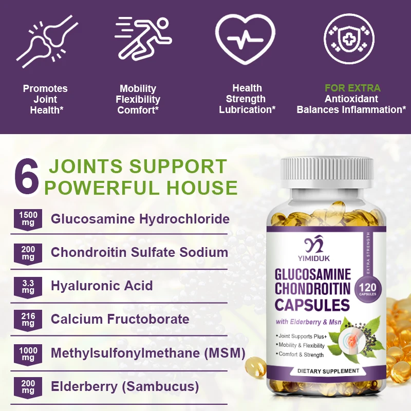 Glucosamine Chondroitin Capsules - Contains Curcumin To Help Support Back, Neck, Joint Mobility, and Cartilage & Knee Health