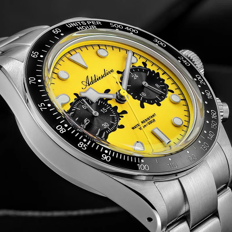 ADDIESDIVE Men Watches New VK64 Quartz Wristwatch Luxury Chronograph Luminous BGW9 Ceramic Bezel Domed Glass 100m Waterproof