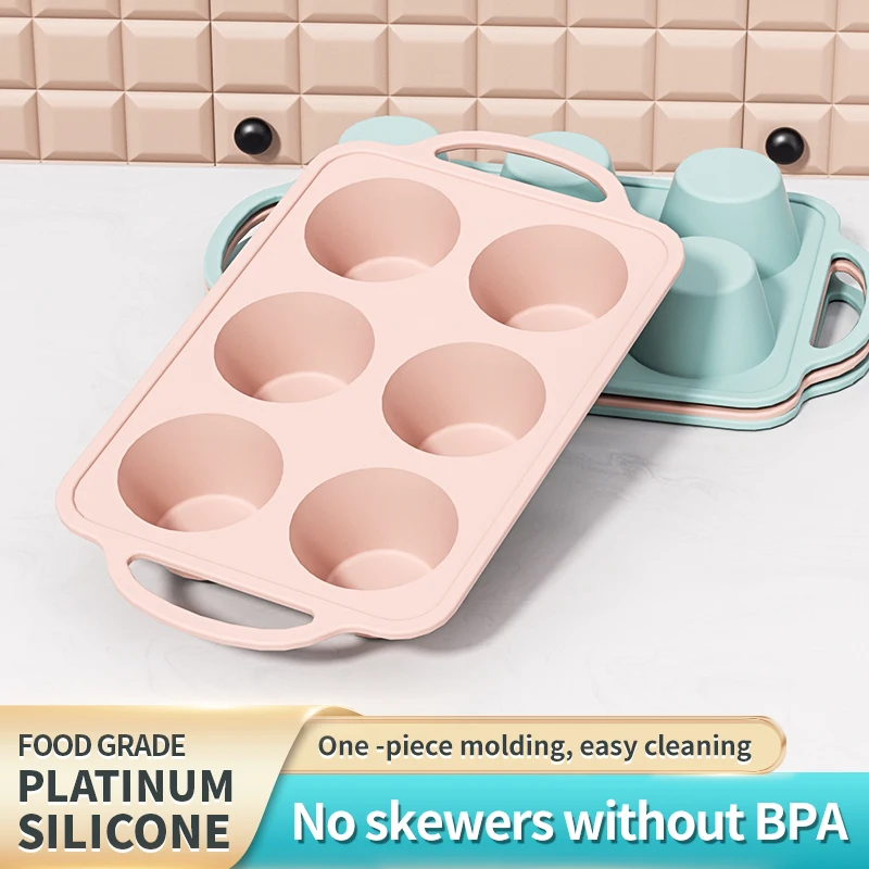 Silicone Muffin Pan for Baking with Metal Reinforced Frame 6 Cup Regular Size Cupcake Pan BPA Free Silicone Muffin Tray Mold