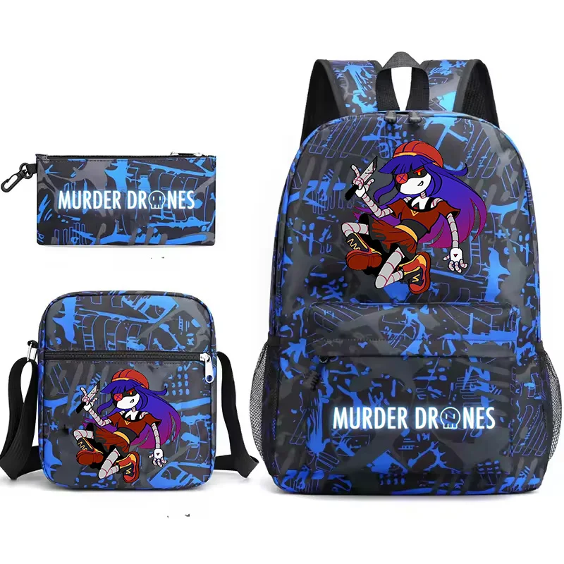 New Murder Drones Backpack 3pcs Set Boys Girls Cartoon School Bags Shoulder Bag Pencil Case Murder Drones Outdoor Book Bags