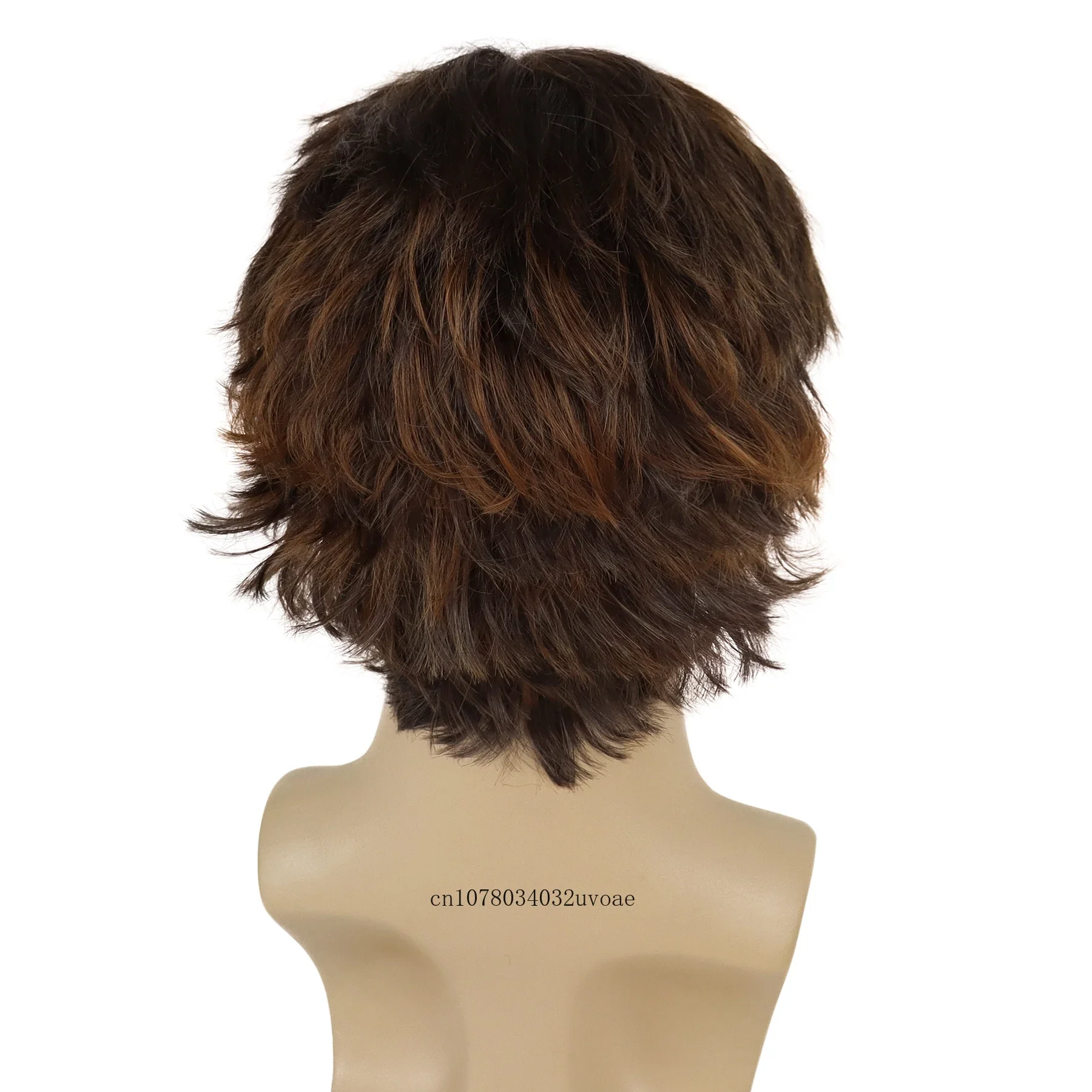 Natural Wave Wig Synthetic Hair Short Wig with Bangs Mix Brown Man Wig Fashion Layered Korean Hairstyle  Daily Costume Party Use