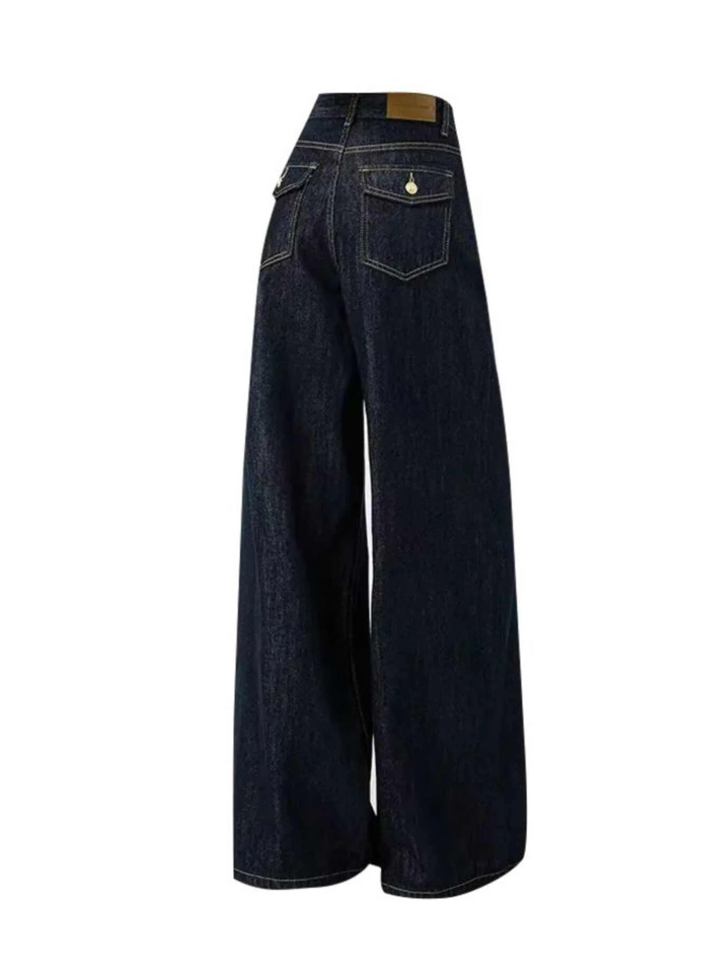 Women's Dark Blue Y2k Straight Jeans Japanese 2000s Style Wide Leg Jean Pants 90s Vintage Harajuku Baggy Denim Trousers Clothes