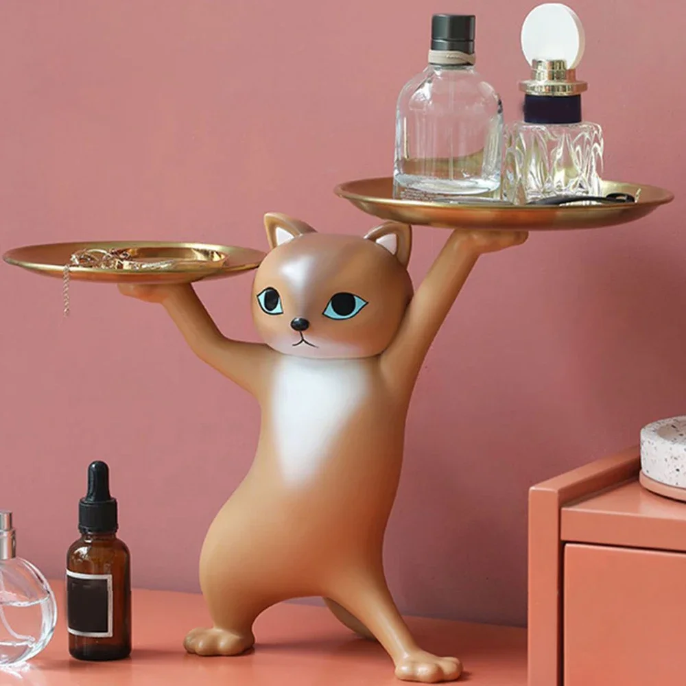 

Resin Cat Tray Storager Home Desktop Decoration Entrance Home Key Snack Container Cute Animal Storage Sculpture Resin Cat Statue