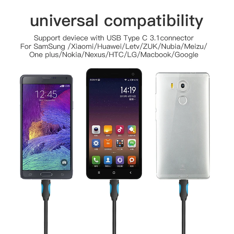 Vention kabel USB C kabel USB typu C 2A USB 3.1 szybkie ładowanie USB-C kabel danych kabel typu C do Samsung Huawei ZUK LG Xiaomi 0.5