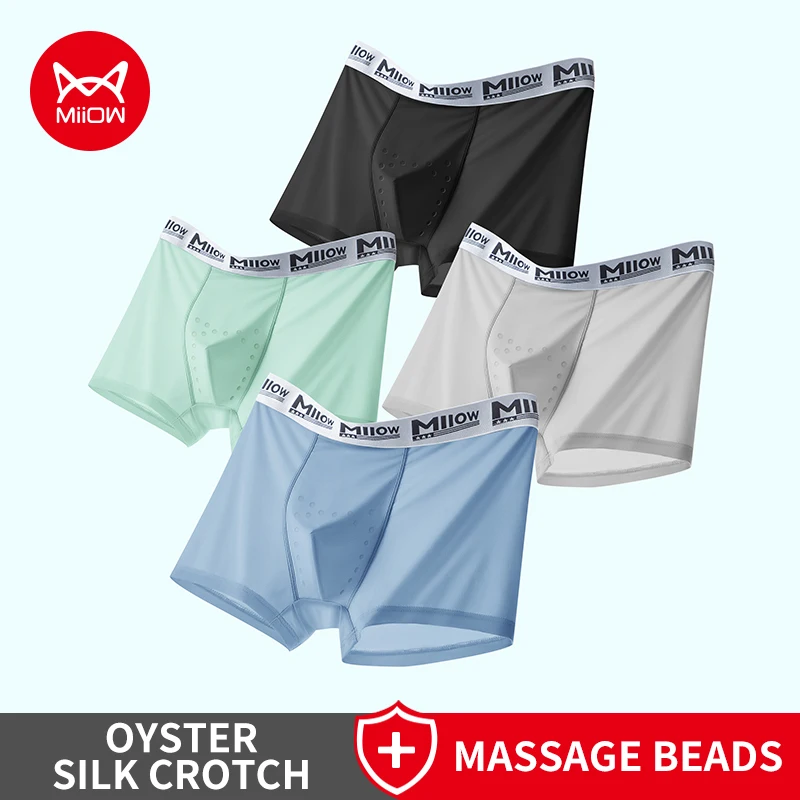 

MiiOW 4Pcs Ice Silk Men Underwear 10A Antibacterial Massage Beads Crotch Men's Panties Silky Breathable Man Underpants Boxers