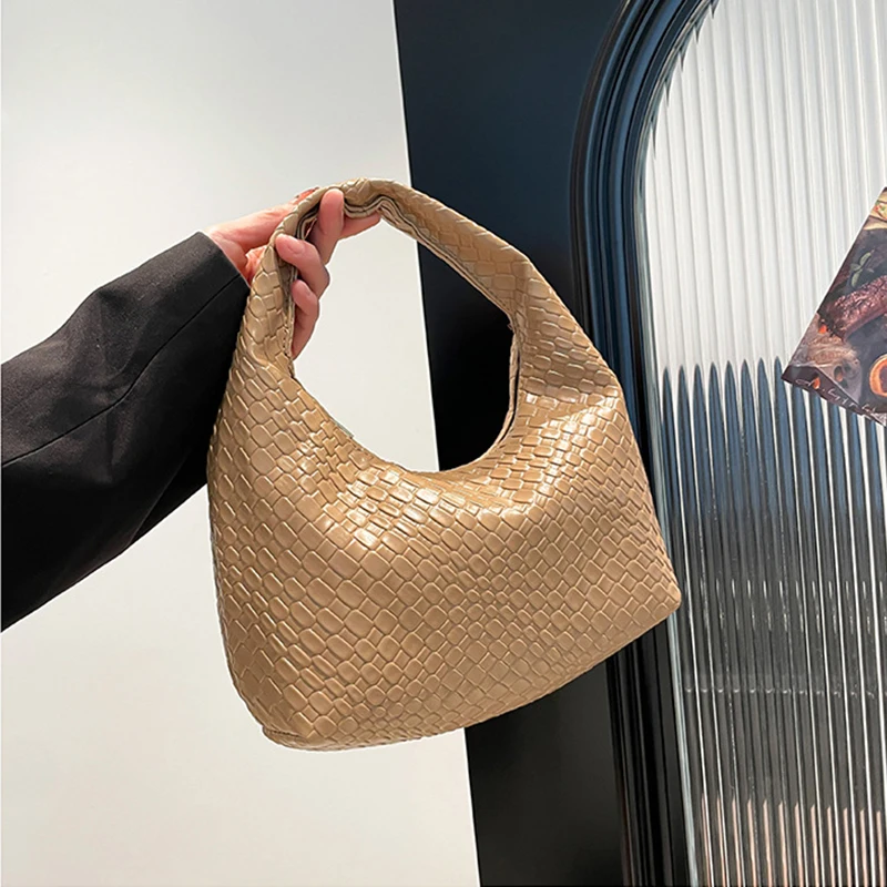 أزياء بو نسج حقيبة محفظة حمراء تحت الإبط حقيبة عصرية الهلال الهاتف المحمول محفظة وحقائب اليد للنساء #5