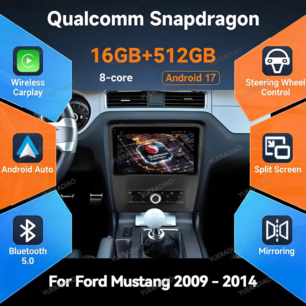 Android 17 Carplay Auto For Ford Mustang V S-197 2009 - 2014 Car Radio Multimedia Video Player GPS NAVI 4G WIFI Head Unit DSP BT