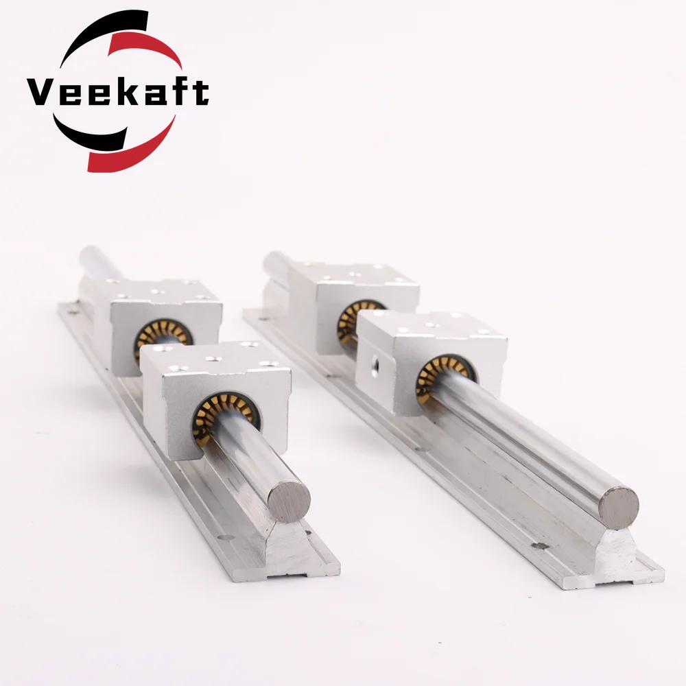 Veekaft 4 Buah Blok Linier SBR12QS dengan 2 Buah Panduan Linier SBR12 12Mm Panjang 300Mm Hingga 1500Mm Rel Linier untuk Bagian CNC
