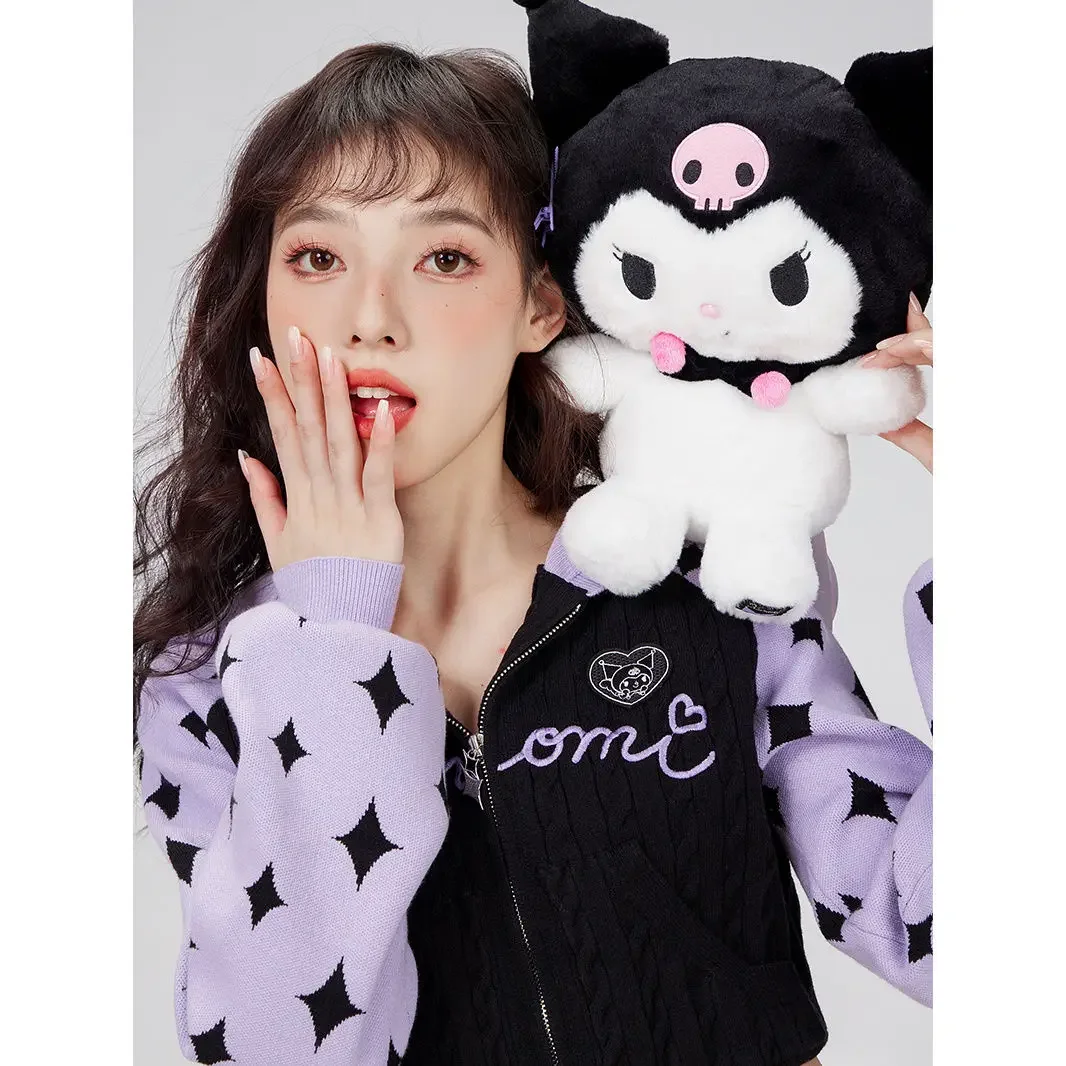 

Sanrio Kuromi Cinnamoroll Kawaii Embroidered Jacket Women's Casual College Style Short Slim Versatile Sexy Babes Girl Tops Gifts