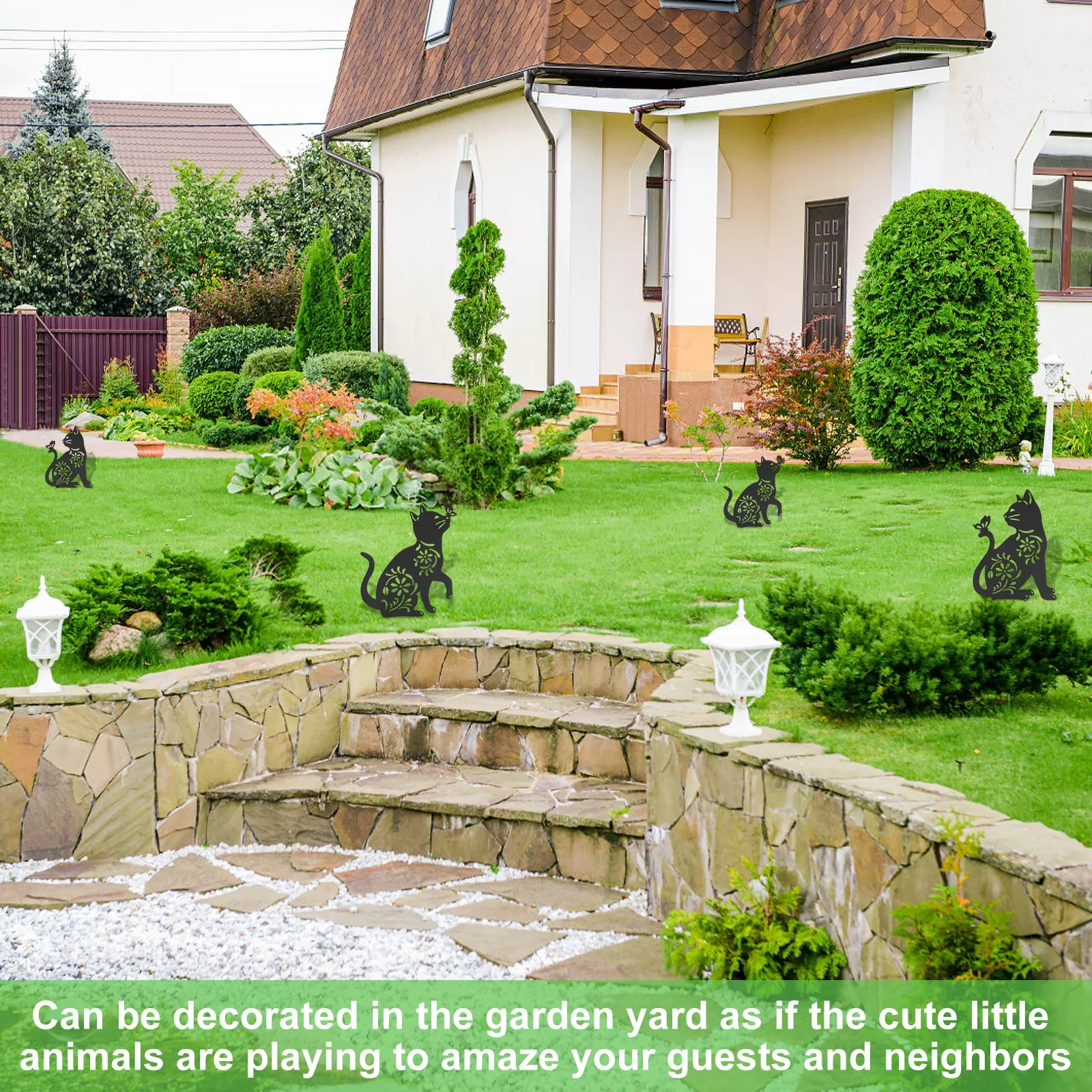 Estatuas de animales de Metal para jardín, estacas decorativas de simulación para césped de gato y perro, Art Deco creativo para el hogar, patio al aire libre, 2 piezas