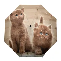 Cute Pets Cat Automatic Umbrella Men Women Rain Windproof Outdoor Travel Sun Three Folding Umbrellas 8 Ribs Gift Parasol