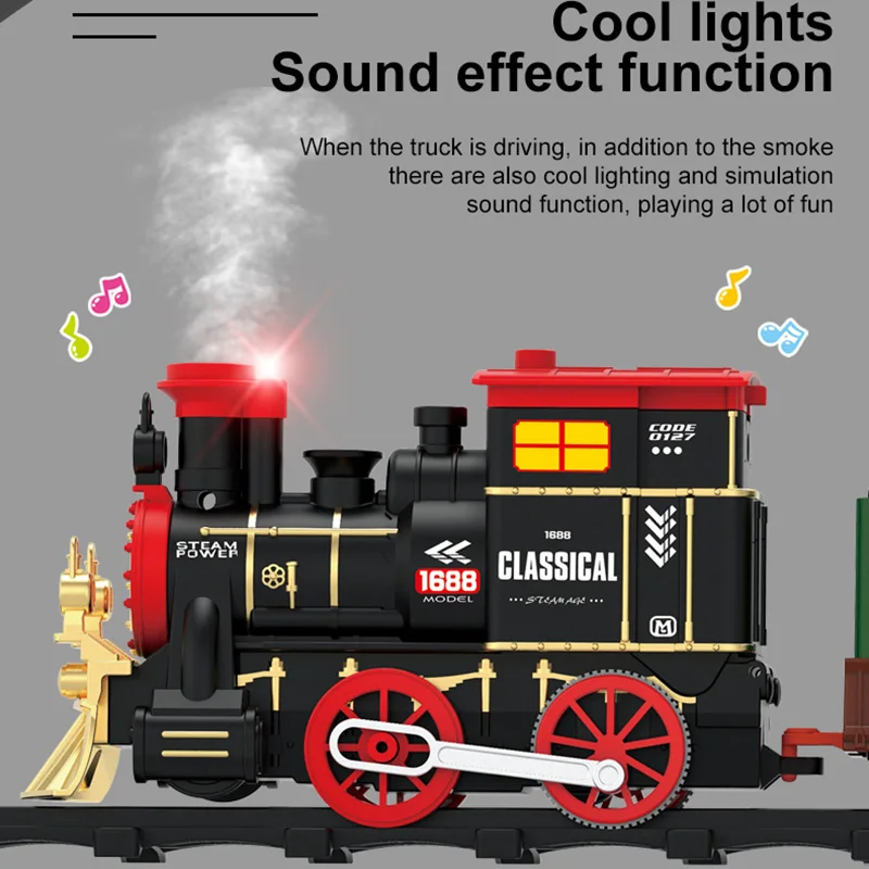 Elektryczny wagon kolejowy Zabawka z dźwiękiem Dym Światło Pary Zabawki Symulacja Klasyczny model kolejowy Zestaw do zabawy Prezent świąteczny