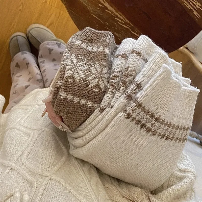 1/2/3 أزواج الشتاء عادية الدافئة تدفئة الساق محبوك لينة JK لوليتا التمهيد يغطي ندفة الثلج معرض جزيرة مكدسة جورب 40 سنتيمتر طويلة غطاء للقدم #5