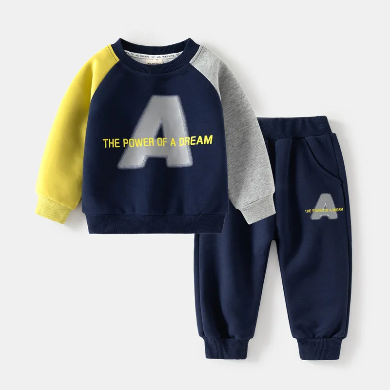 2024 Spring/Autumn New Kids\' Sweatshirt Set, Boys\' Long Sleeve Pullover Two-Piece, Baby Thickened Sports Suit, 4 Colors, 3-8 Yrs